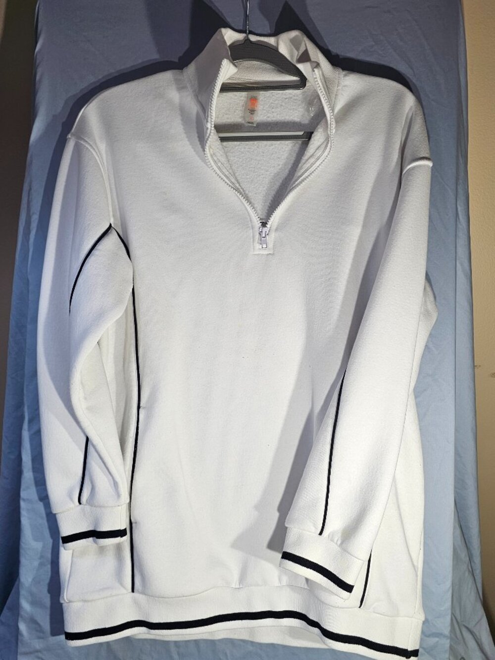 Mono B Womens Quarter Zip Pullover Sweatshirt Size M White Black Piping